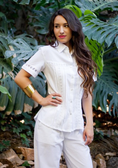 Chemise Canaries brodé a la main